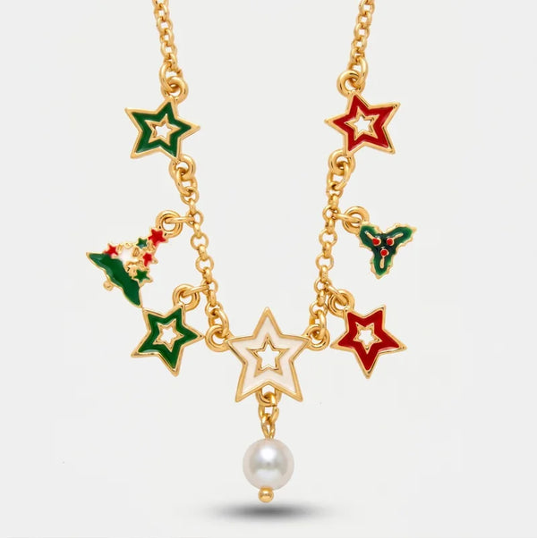 Collana in Metallo stelle colorate, albero di Natale e vischio