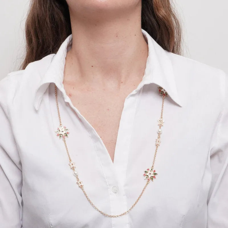 Collana in Metallo Con fiocco di neve e stelle colorate - BYSIMON gioielli
