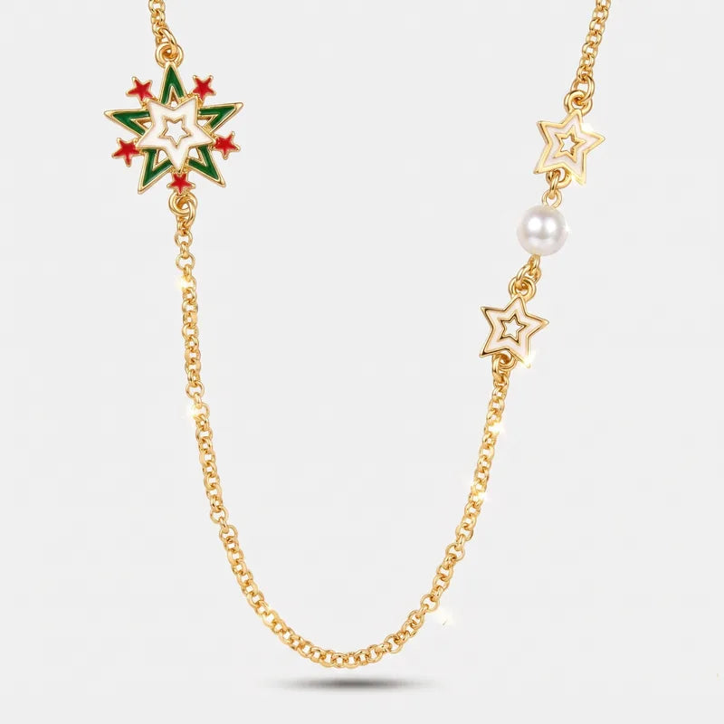 Collana in Metallo Con fiocco di neve e stelle colorate - BYSIMON gioielli