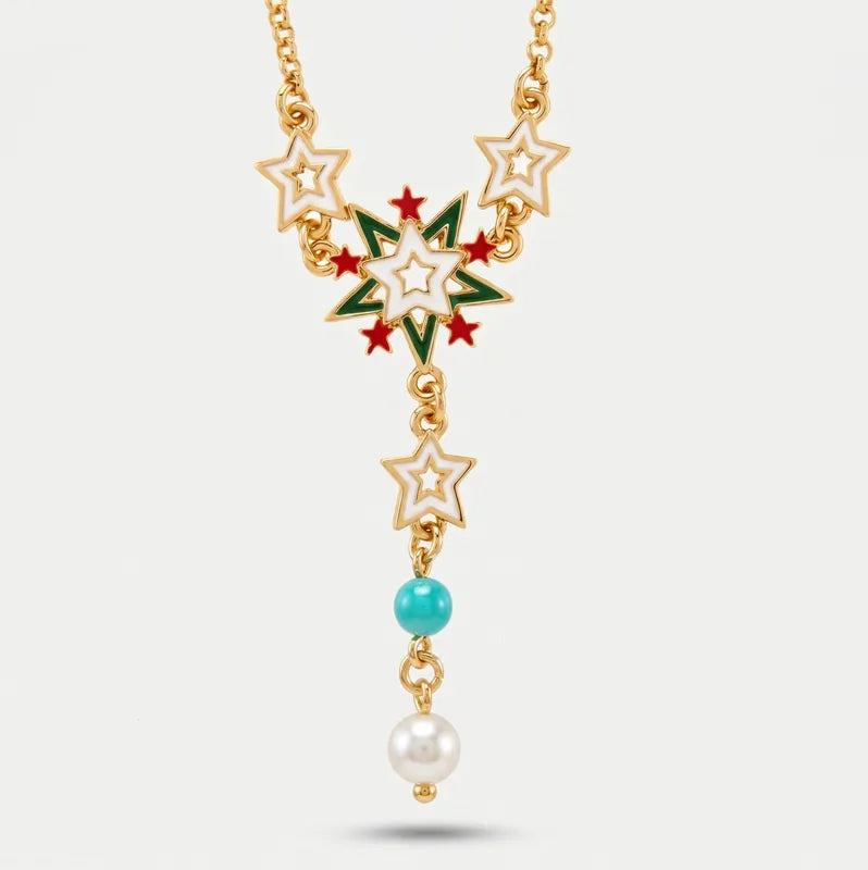 Collana in Metallo Con fiocco di neve multiclore e stelle colorate