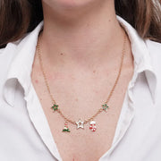 Collana in Metallo stelle colorate, albero Natale e guanto