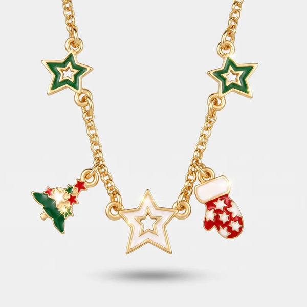 Collana in Metallo stelle colorate, albero Natale e guanto