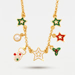 Collana in Metallo stelle colorate, vischio e guanto