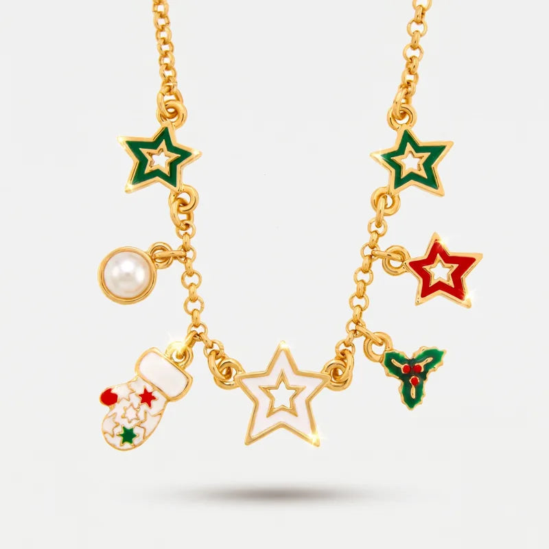 Collana in Metallo stelle colorate, vischio e guanto