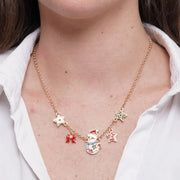 Collana in Metallo pupazzo di neve, stelle e fiocco rosso