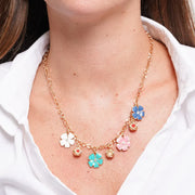 Collana in Metallo con fiori e sfere impreziositi da smalti colorati