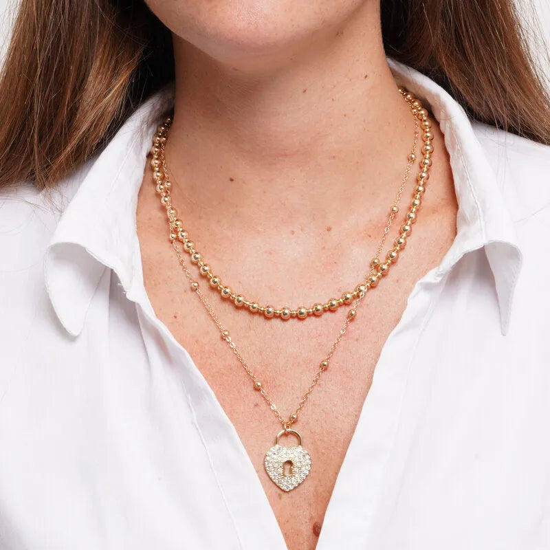 Collana in Metallo multifilo con lucchetto a forma di cuore - BYSIMON gioielli
