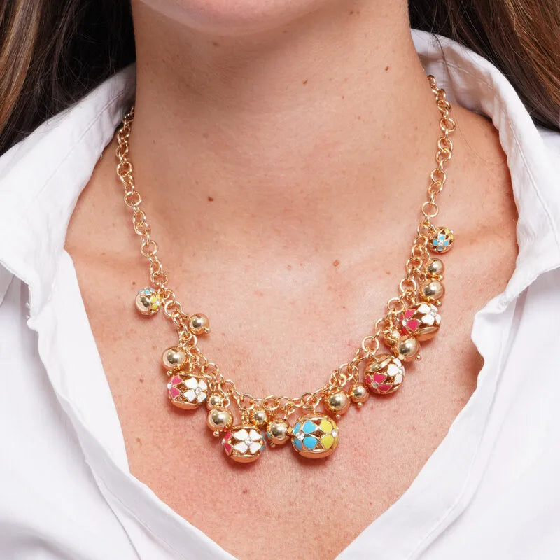 Collana in Metallo con sfere impreziosite da smalti colorati - BYSIMON gioielli
