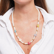 Collana in Metallo con perle e fiori colorati