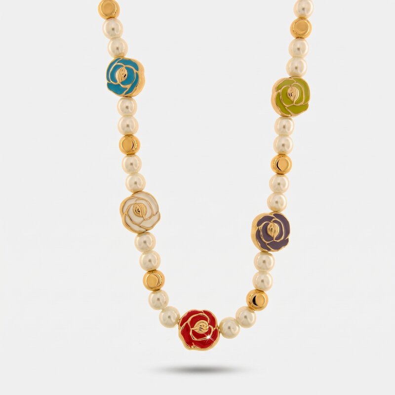 Collana in Metallo con perle e fiori colorati - BYSIMON gioielli