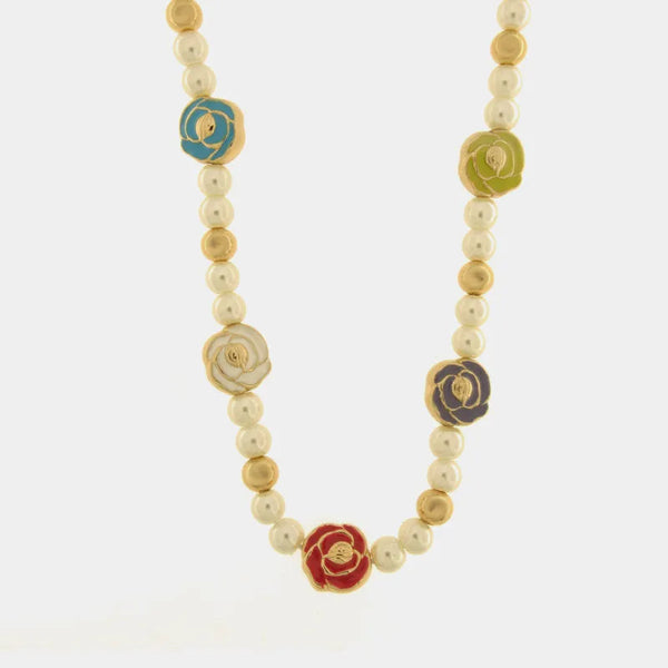 Collana in Metallo con perle e fiori colorati - BYSIMON gioielli