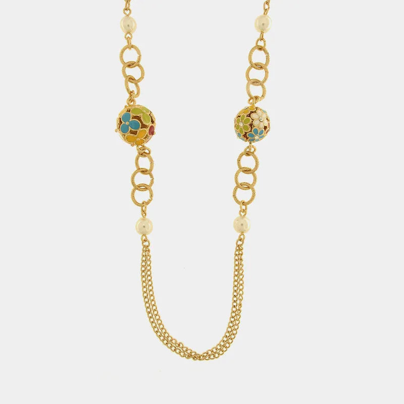 Collana in Metallo con perle e sfere impreziosite da fiori colorati - BYSIMON gioielli