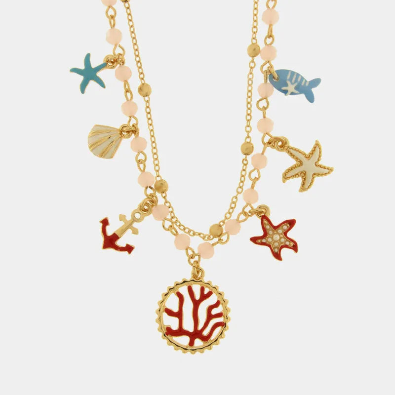 Collana in Metallo con stelle marine, conchiglie, pesciolino, ancora e corallo - BYSIMON gioielli