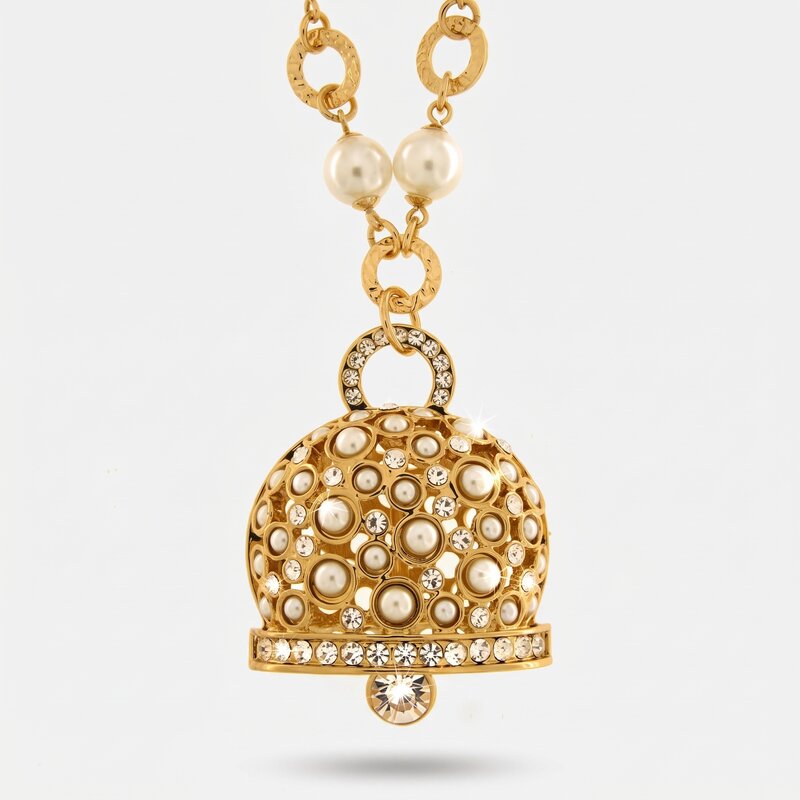 Collana in Metallo campana grande pendente con perle - BYSIMON gioielli