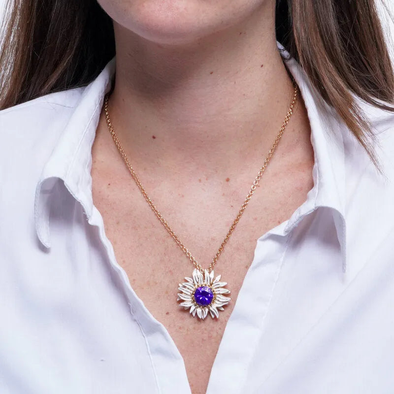 Collana in Metallo fiore con cristallo viola - BYSIMON gioielli