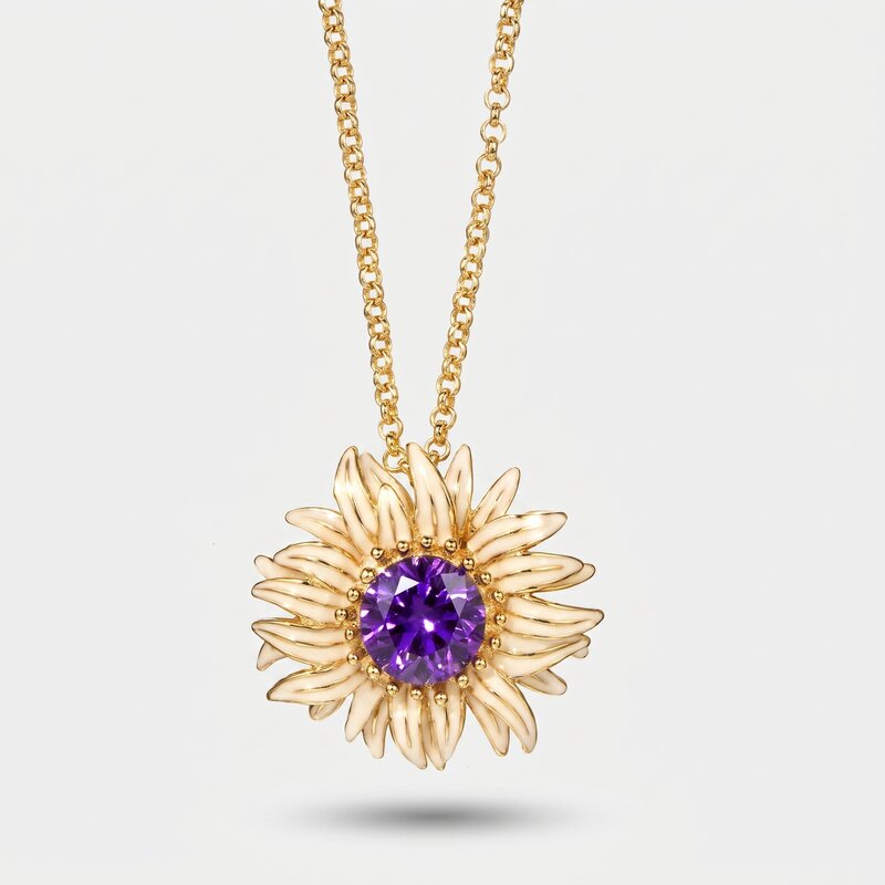 Collana in Metallo fiore con cristallo viola - BYSIMON gioielli