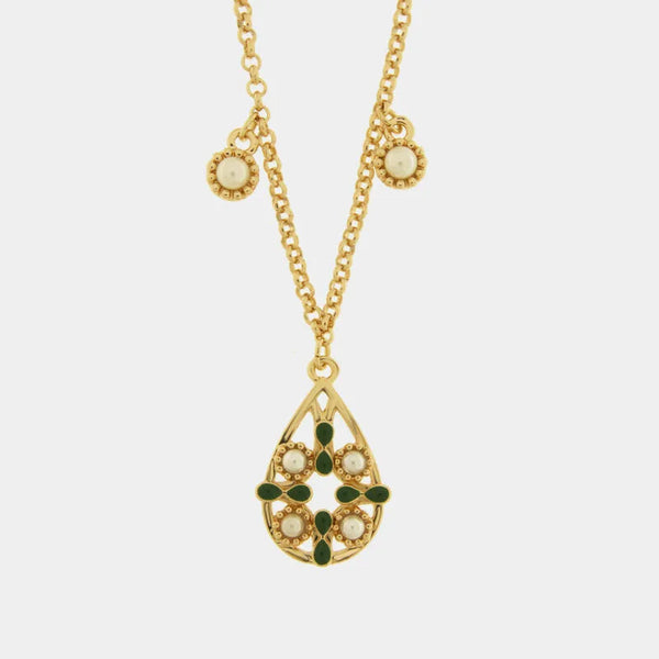 Collana in Metallo a goccia con maiolica verde - BYSIMON gioielli