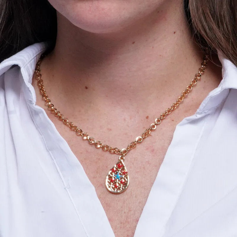 Collana in Metallo a goccia con stelle marine rosse - BYSIMON gioielli