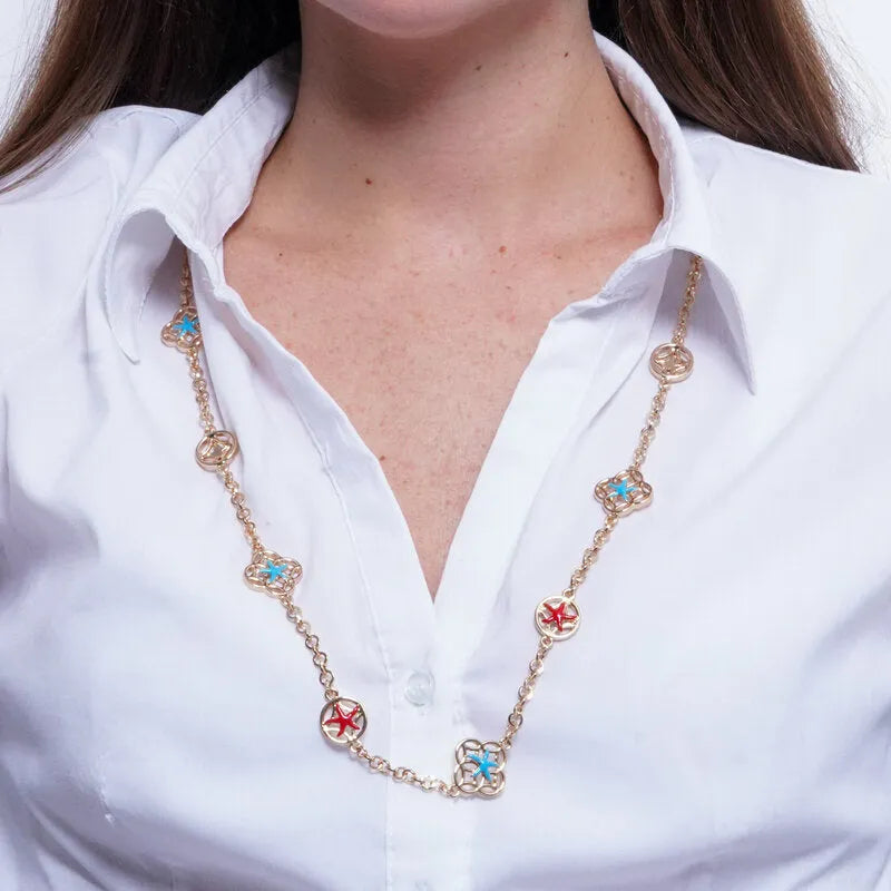 Collana in Metallo con stelle marine rosse e azzurre - BYSIMON gioielli