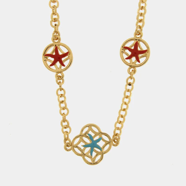 Collana in Metallo con stelle marine rosse e azzurre - BYSIMON gioielli