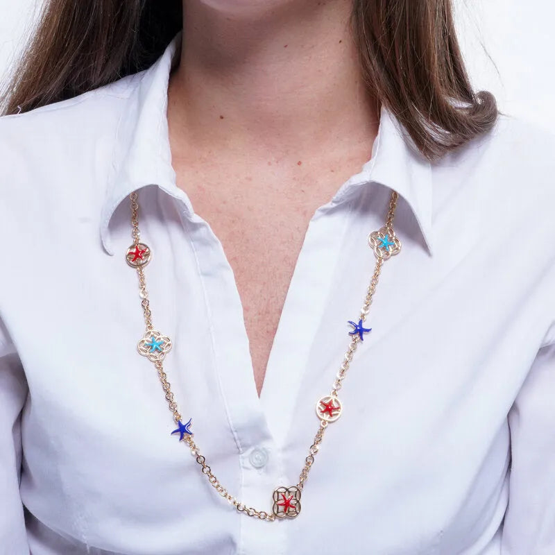 Collana in Metallo con stelle marine rosse, azzurre e blu - BYSIMON gioielli