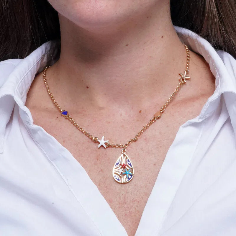 Collana in Metallo a goccia con stelle marine - BYSIMON gioielli