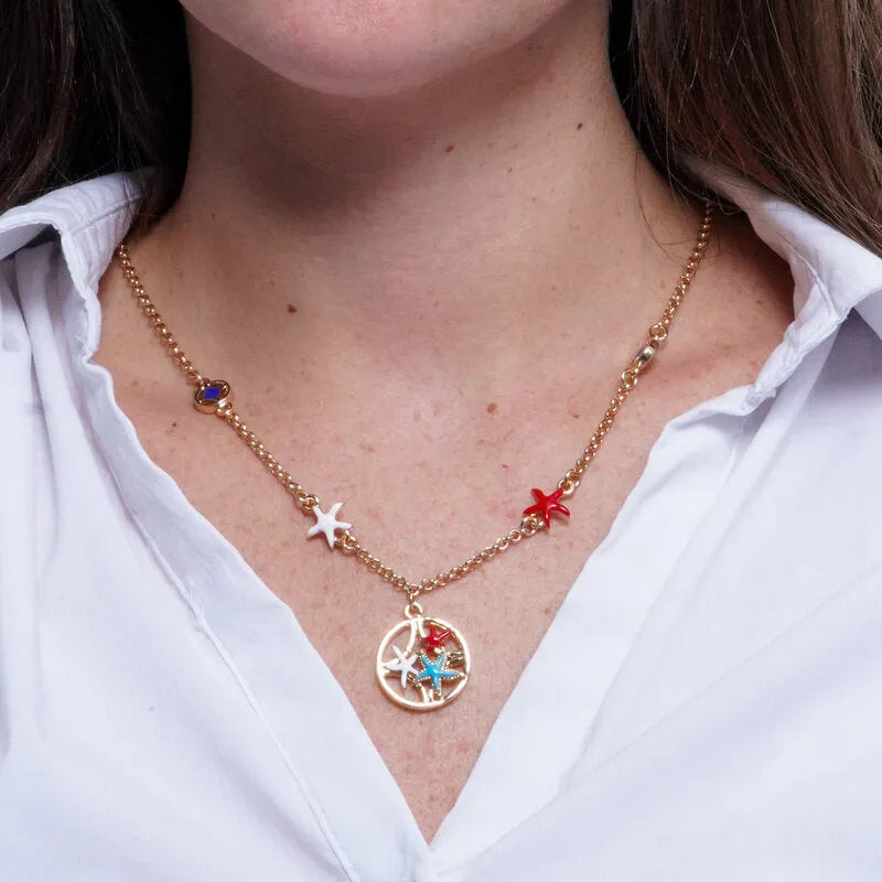 Collana in Metallo con stelle marine colorate - BYSIMON gioielli