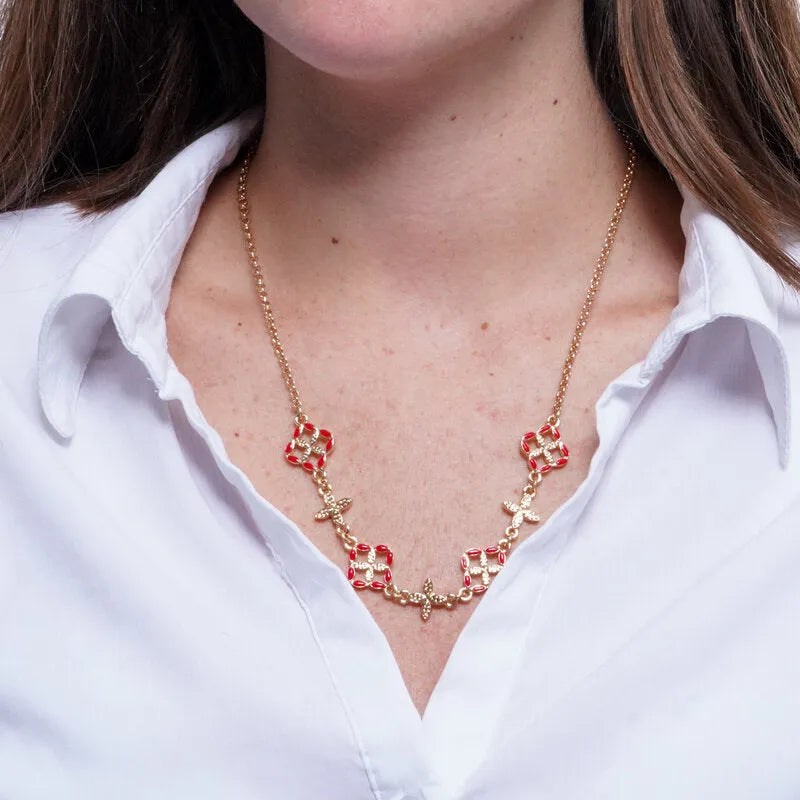 Collana in Metallo maioliche rosse - BYSIMON gioielli
