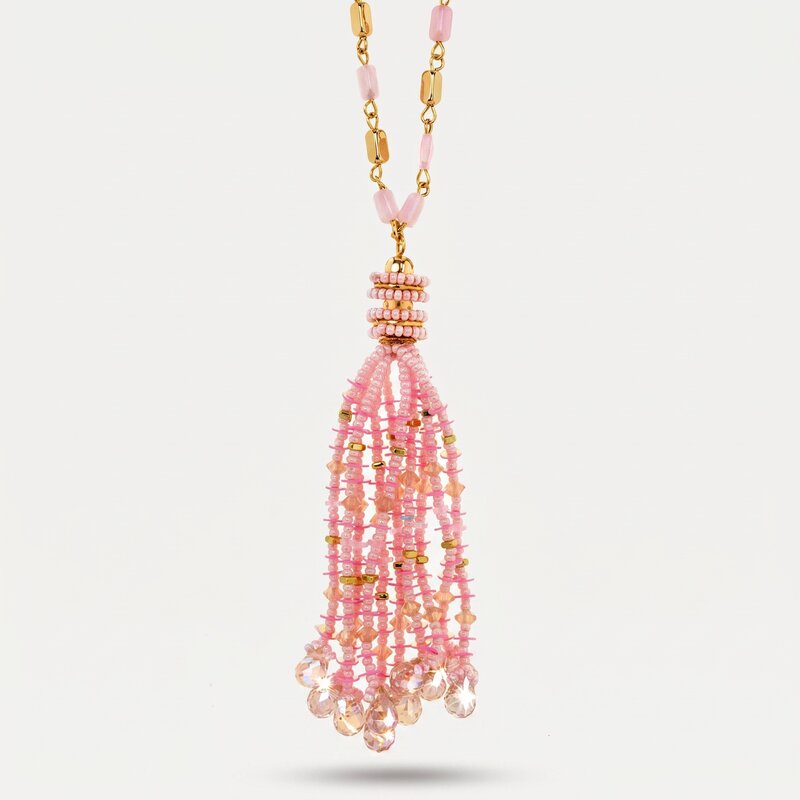 Collana in Metallo lunga donna nappa perline rosa cipria placcato oro AMOVENEZIA - gioiello BySimon