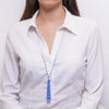 Collana in Metallo lunga donna nappa perline blu cobalto placcato oro