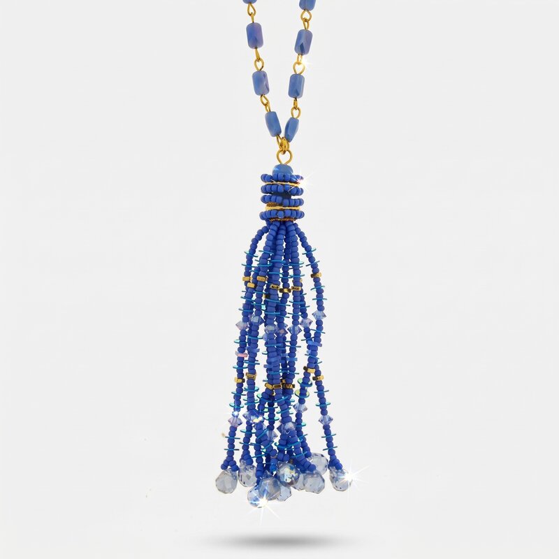 Collana in Metallo lunga donna nappa perline blu cobalto placcato oro AMOVENEZIA - gioiello BySimon