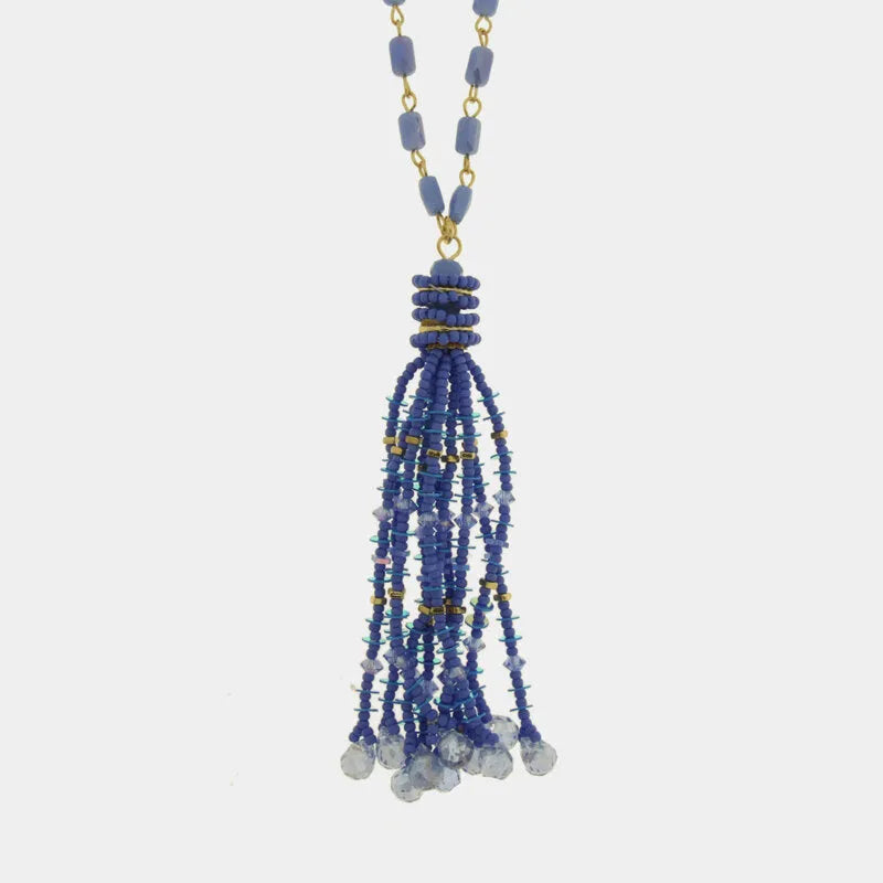 Collana in Metallo lunga donna nappa perline blu cobalto placcato oro AMOVENEZIA - gioiello BySimon