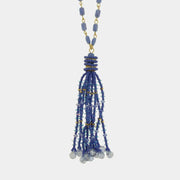 Collana in Metallo lunga donna nappa perline blu cobalto placcato oro