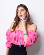 Set coordinato - Collana in Metallo lunga donna nappa perline blu cobalto placcato oro