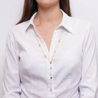 Collana in Metallo lariat donna charm perle barocche dorate placcato oro AMOVENEZIA - gioiello BySimon