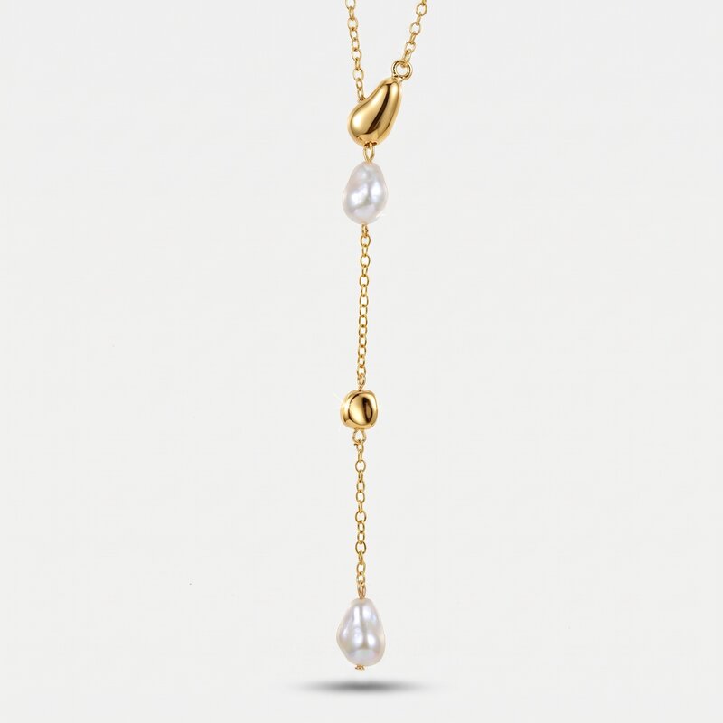Collana in Metallo lariat donna charm perle barocche dorate placcato oro AMOVENEZIA - gioiello BySimon