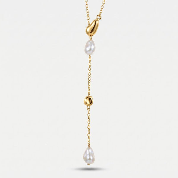 Collana in Metallo lariat donna charm perle barocche dorate placcato oro AMOVENEZIA - gioiello BySimon