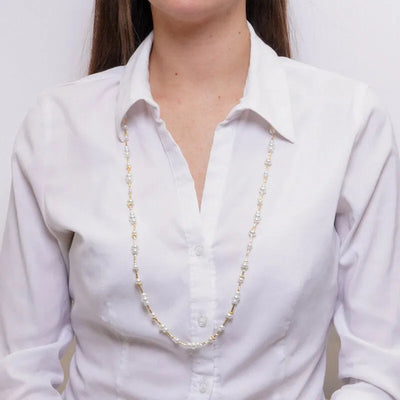 Collana in Metallo donna perle bianche e barre dorate placcato oro