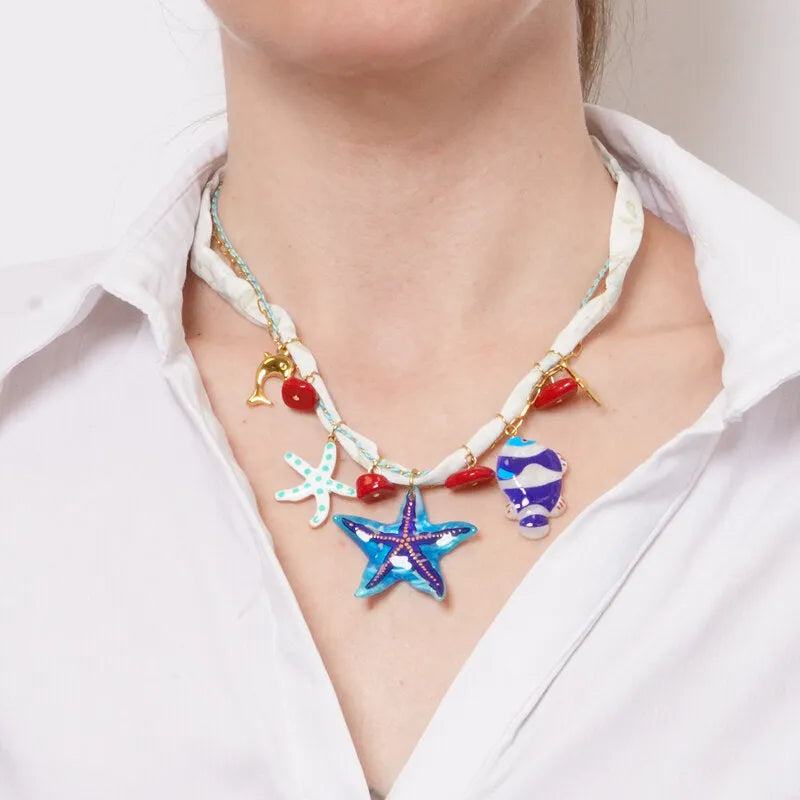 Collana in Metallo in tessuto e pendenti con simboli marini BYS - gioiello BySimon