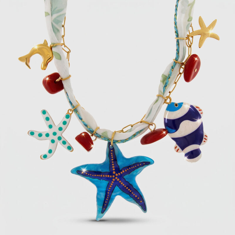 Collana in Metallo in tessuto e pendenti con simboli marini BYS - gioiello BySimon