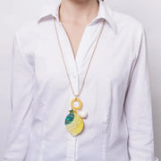 Collana in Metallo con cordino e pendente a forma di limone e pietre