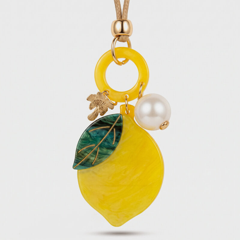 Collana in Metallo con cordino e pendente a forma di limone e pietre - BYSIMON gioielli