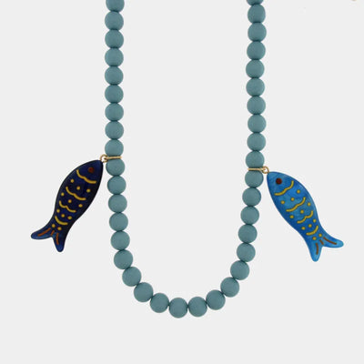 Collana in Metallo con sfere azzurre e pesciolini pendenti BYS - gioiello BySimon