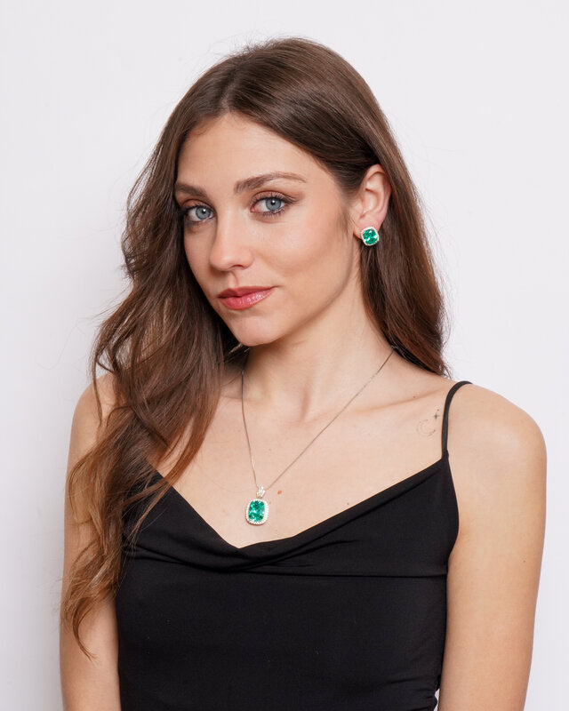 Set coordinato - Collana in Metallo con zircone verde centrale