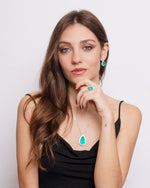 Set coordinato - Collana in Metallo con zircone verde a forma di goccia