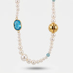 Collana in Metallo lunga con perle e cristalli azzurri - BYSIMON gioielli