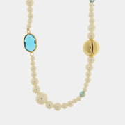 Collana in Metallo lunga con perle e cristalli azzurri - BYSIMON gioielli