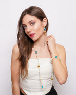 Set coordinato - Collana in Metallo lunga con perle e cristalli azzurri