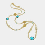 Collana in Metallo lunga con perle e cristalli azzurri