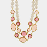 Collana in Metallo multifilo con cristalli rosa - BYSIMON gioielli